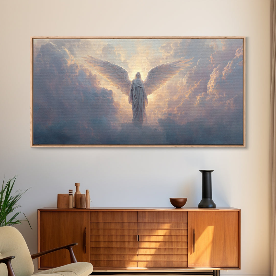 Radiant Angel In Heavenly Clouds Canvas Print, Celestial Christian Wall Art, Spiritual Home Decor, Bereavement Gift For Her