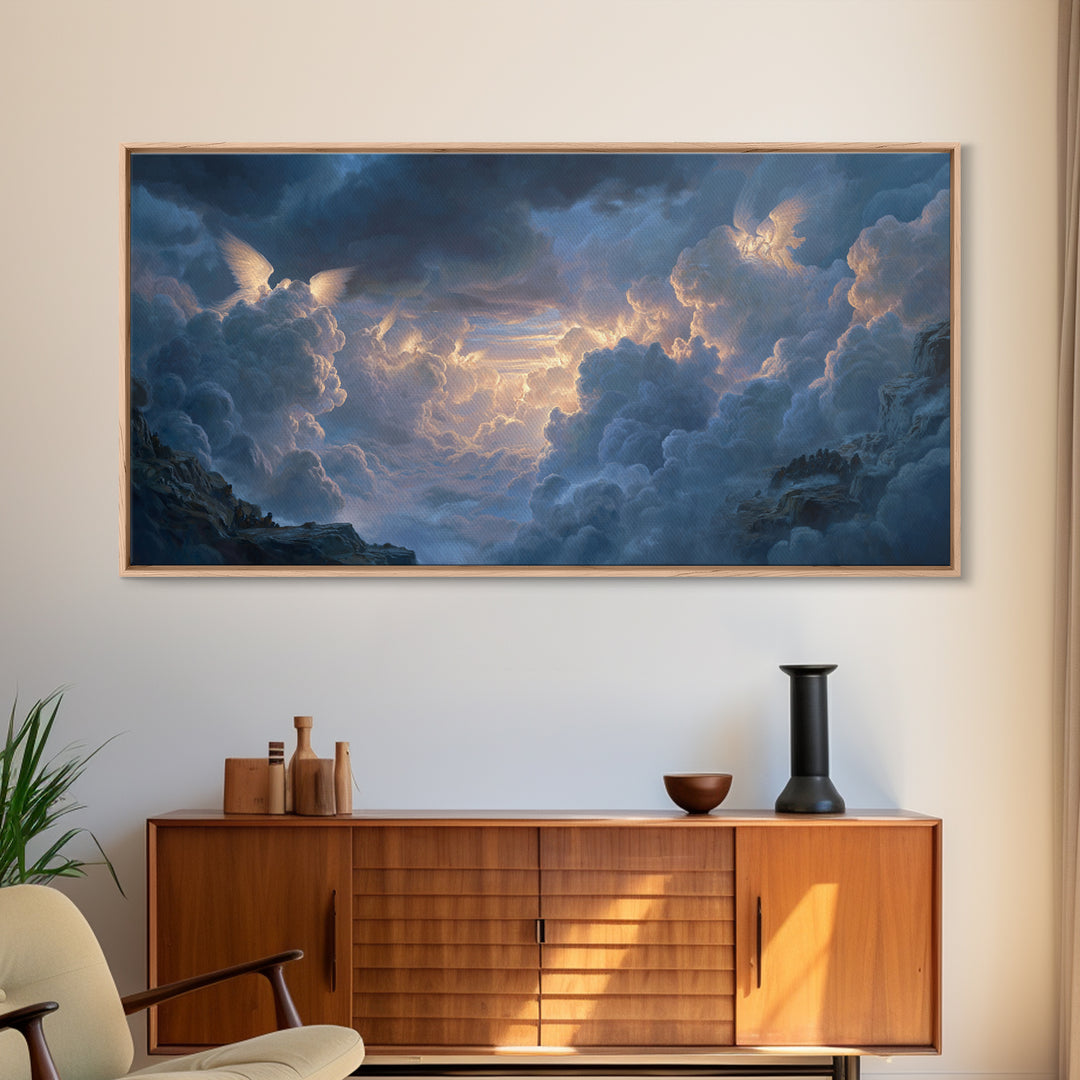 Angelic Cloudscape Heaven Light Wall Art, Celestial Fantasy Landscape, Serene Sky Canvas, Spiritual Home Decor Gift For Her
