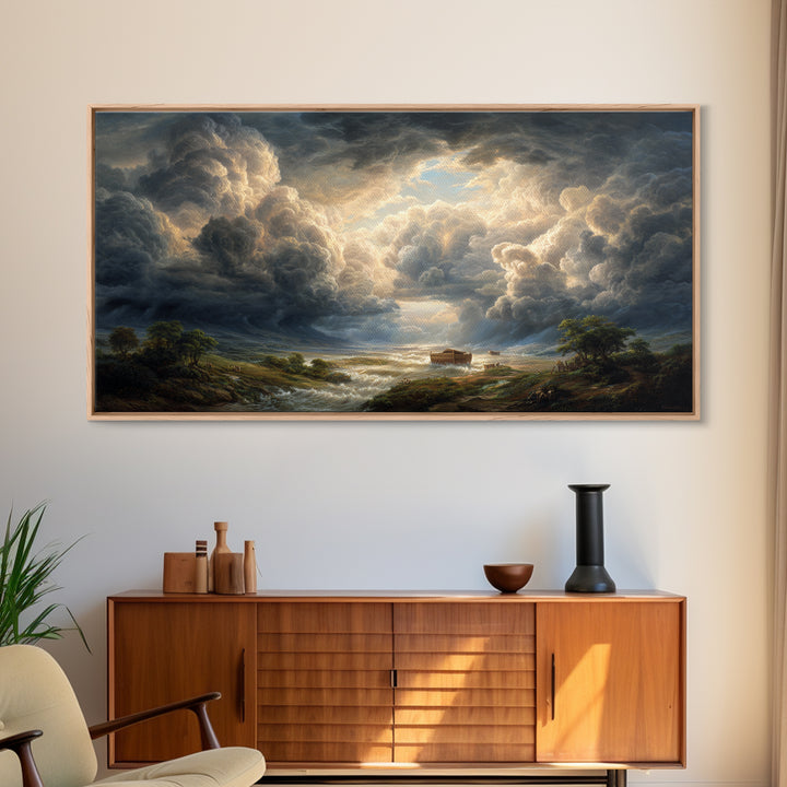 Storm Clouds Over Flooded Valley Canvas Print, Dramatic Landscape Art, Moody Wall Decor, Biblical Nature Home Decor, Housewarming Gift