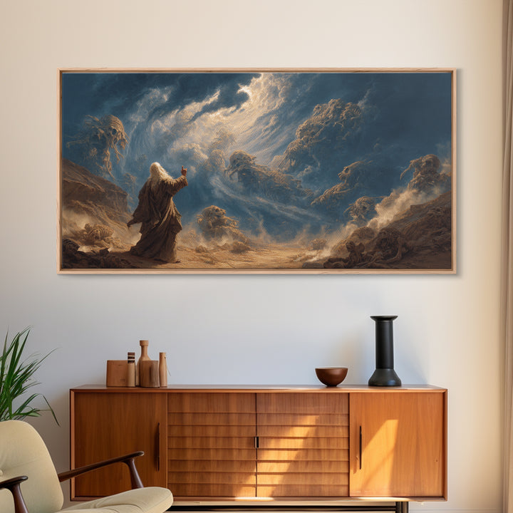 Mystic Prophet Storm Spirits Wall Art, Dark Fantasy Canvas Print, Surreal Landscape, Dramatic Office Decor, Unique Gift Idea