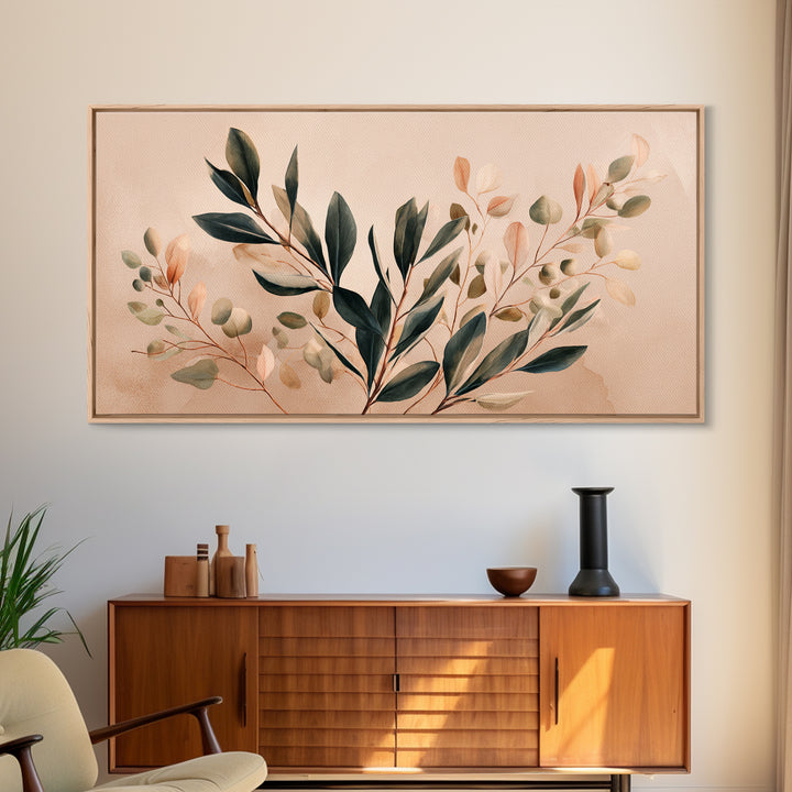 Blush Olive Branch Botanical Wall Art, Sage Green Leaves, Neutral Boho Home Decor, Living Room Wall Art, Housewarming Gift