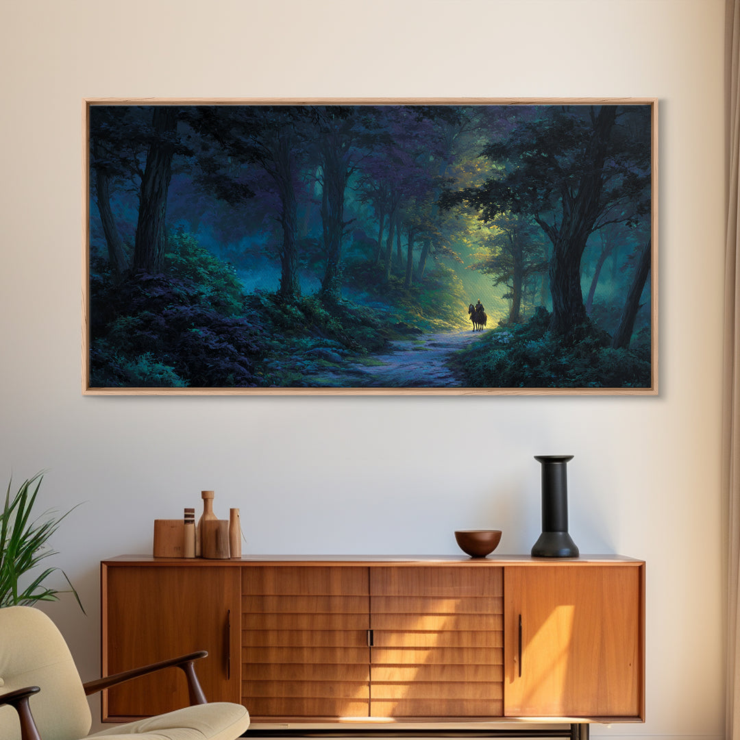 Moonlit Enchanted Forest Canvas Print, Fantasy Landscape Wall Art, Mystical Woodland Decor, Dark Fairy Tale Art Print Gift