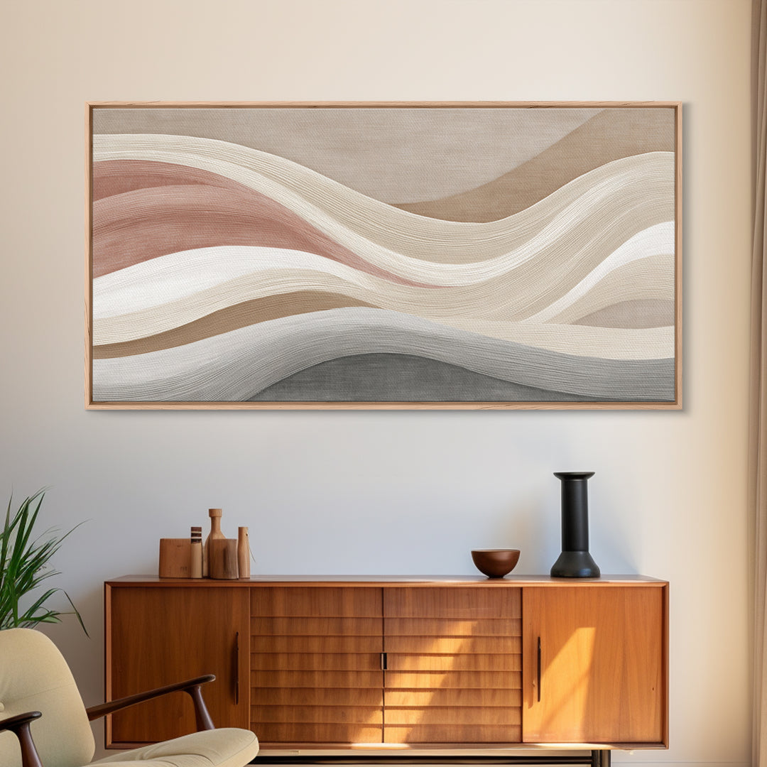 Neutral Wavy Abstract Wall Art, Terracotta Taupe Lines, Minimalist Canvas Print, Modern Living Room Decor, Above Sofa Art