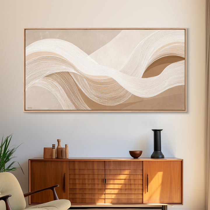 Cream Topographic Wave Framed Canvas Print, Beige Abstract Wall Art, Organic Modern Decor, Neutral Living Room Wall Decor