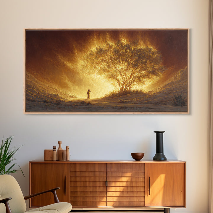 Glowing Golden Tree At Sunrise Canvas Print, Spiritual Landscape Wall Art, Warm Earth Tone Decor, Inspirational Gift For Home