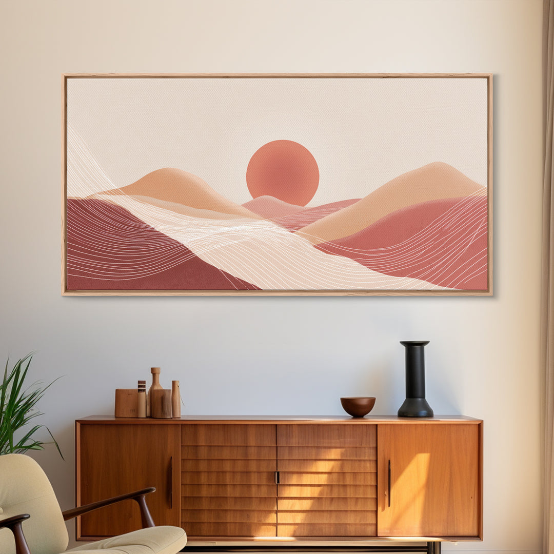 Terracotta Desert Sunset Canvas Print, Abstract Dune Landscape Wall Art, Boho Earth Tone Living Room Decor, Modern Above Bed Print