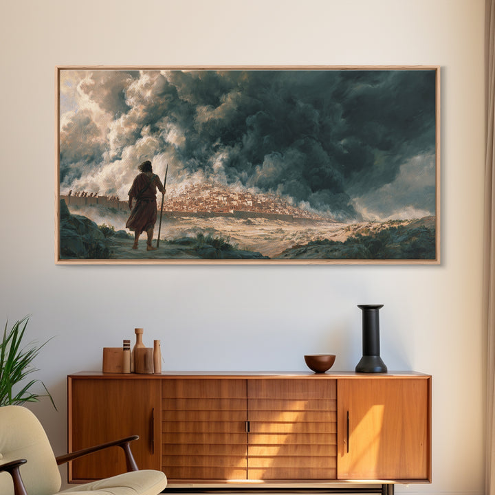 Dramatic Prophet Before Stormy City Wall Art, Biblical Landscape Canvas Print, Dark Fantasy Art, Religious Home Decor, Fine Art Print