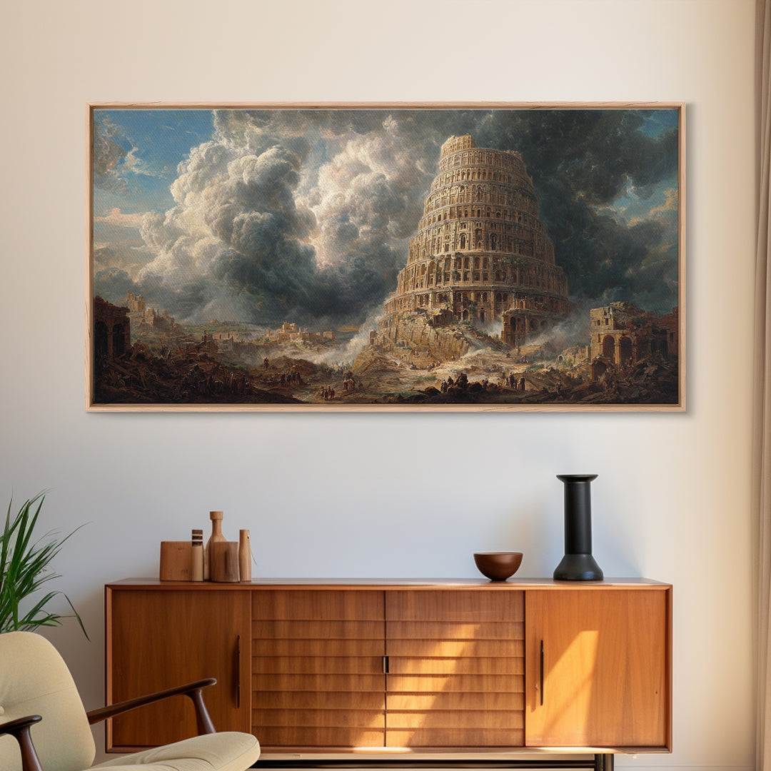 Tower Of Babel Storm Canvas Print, Biblical Architecture Wall Art, Dark Academia Decor, Classical Fantasy Landscape Art Print