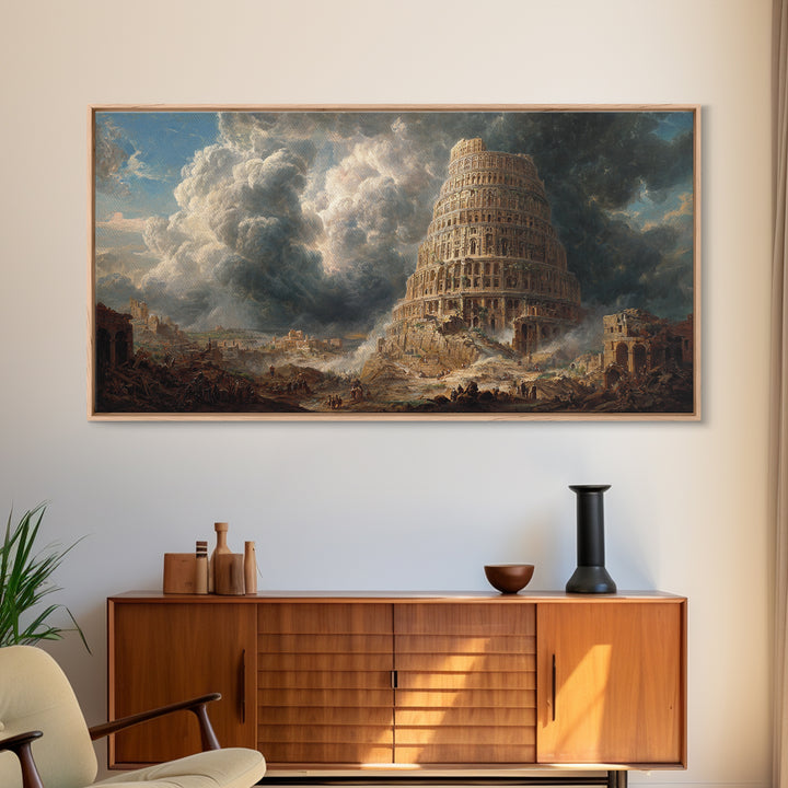 Tower Of Babel Storm Canvas Print, Biblical Architecture Wall Art, Dark Academia Decor, Classical Fantasy Landscape Art Print