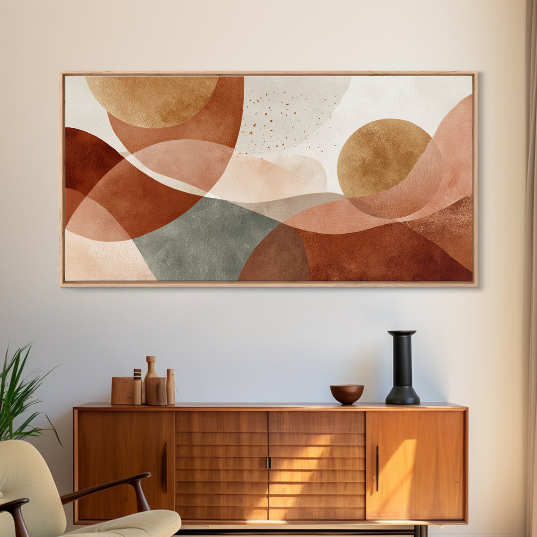 Earth Tone Geometric Abstract Wall Art, Terracotta Circles, Modern Canvas Print, Neutral Living Room Decor, Gallery Wall Art