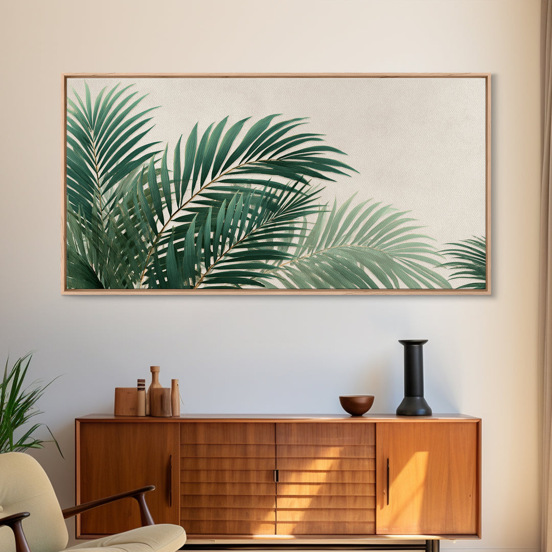 Tropical Palm Leaves Wall Art, Botanical Canvas Print, Green Coastal Decor, Neutral Living Room Wall Decor, Beach House Gift