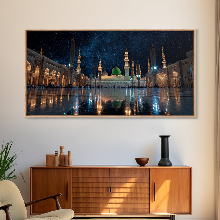 Starry Medina Mosque Courtyard Wall Art, Islamic Home Decor, Arabic Architecture Print, Quran Wall Decor, Spiritual Gift
