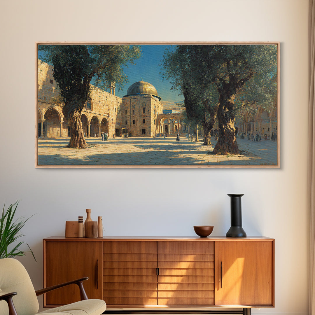 Jerusalem Olive Tree Courtyard Canvas Print, Islamic Architecture Wall Art, Mediterranean Travel Decor, Historic City Art Print