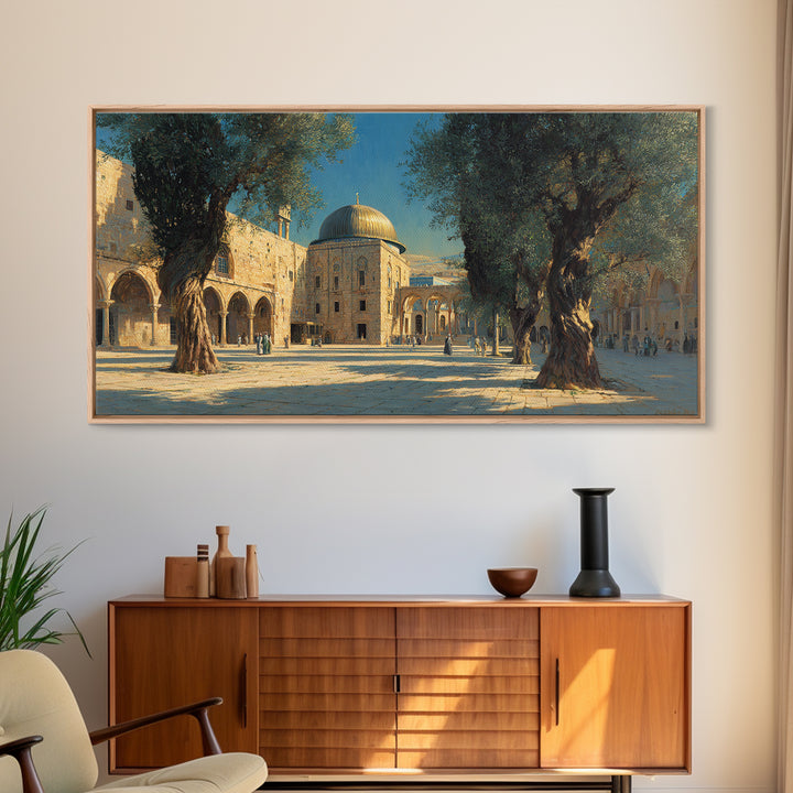 Jerusalem Olive Tree Courtyard Canvas Print, Islamic Architecture Wall Art, Mediterranean Travel Decor, Historic City Art Print