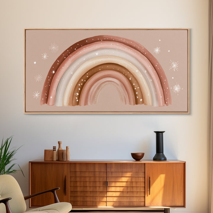Boho Rainbow Nursery Wall Art, Earth Tone Canvas Print, Neutral Kids Room Decor, Above Crib Decor, Baby Shower Girl Gift