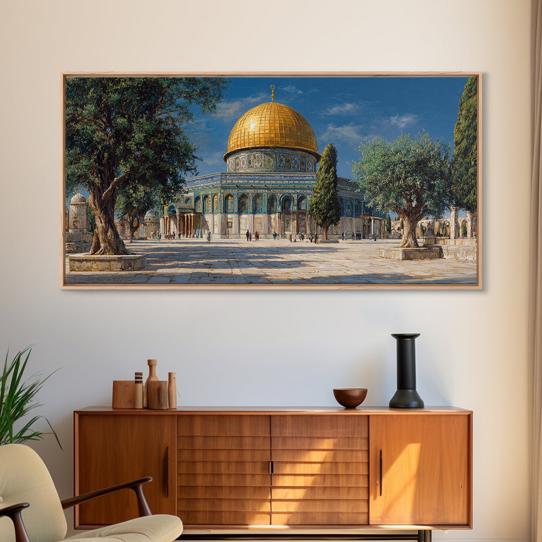 Golden Dome Of The Rock Jerusalem Wall Art, Islamic Architecture Canvas Print, Middle Eastern Decor, Spiritual Travel Poster