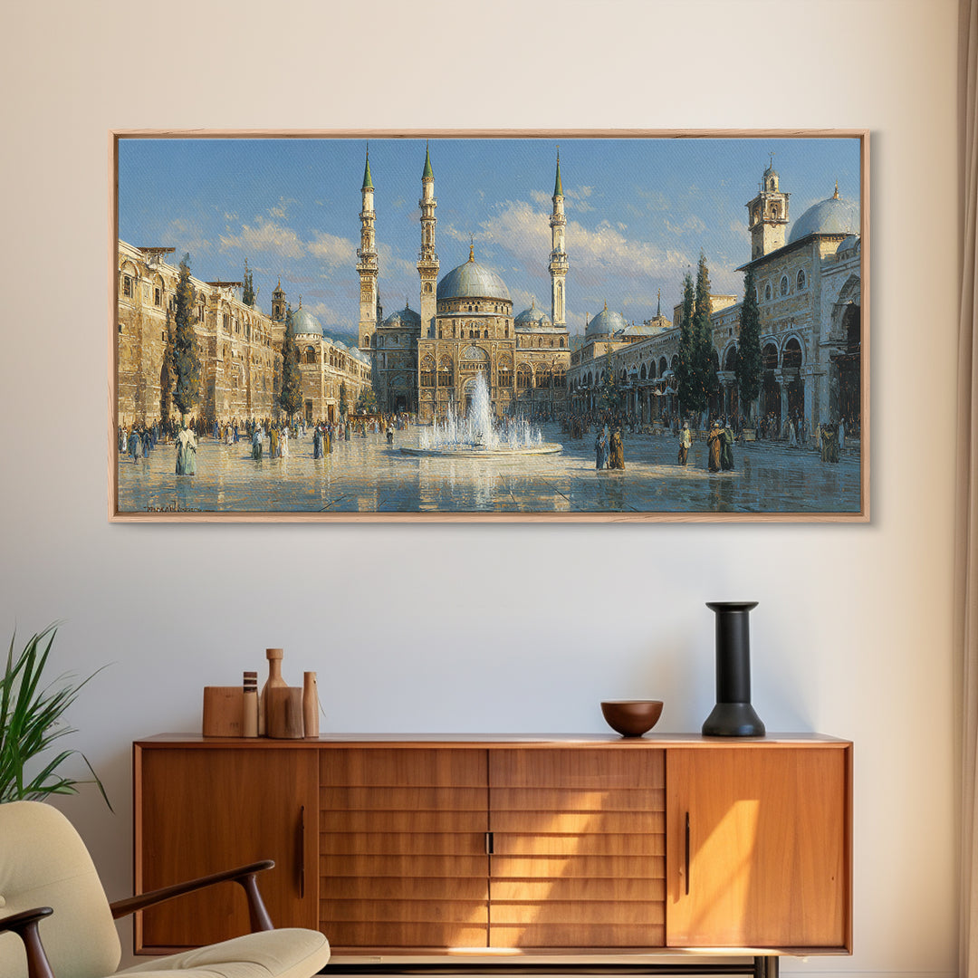 Ornate Mosque Courtyard With Fountain Wall Art, Islamic Architecture Canvas Print, Middle Eastern Decor, Travel Poster Gift For Home