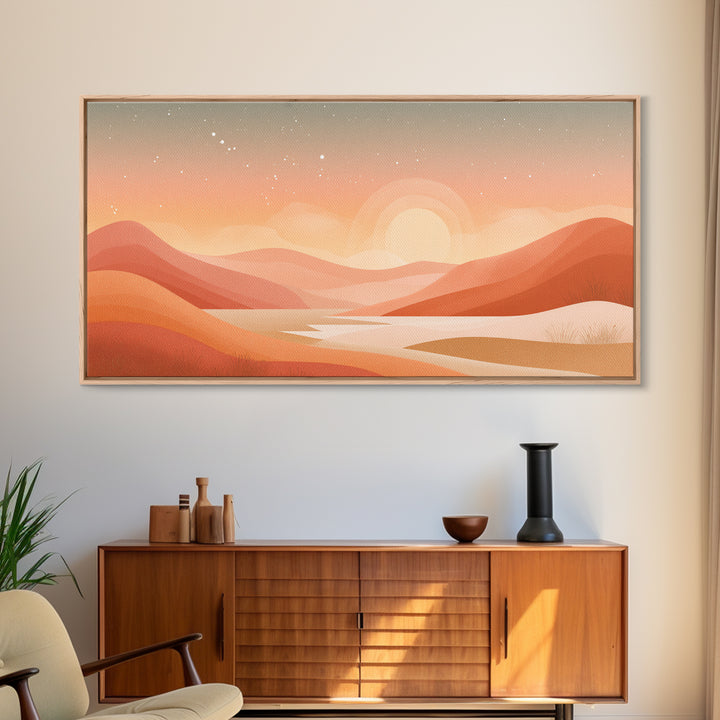 Warm Abstract Sunrise Landscape Wall Art, Desert Hills Canvas Print, Earth Tone Decor, Modern Living Room Above Sofa Art
