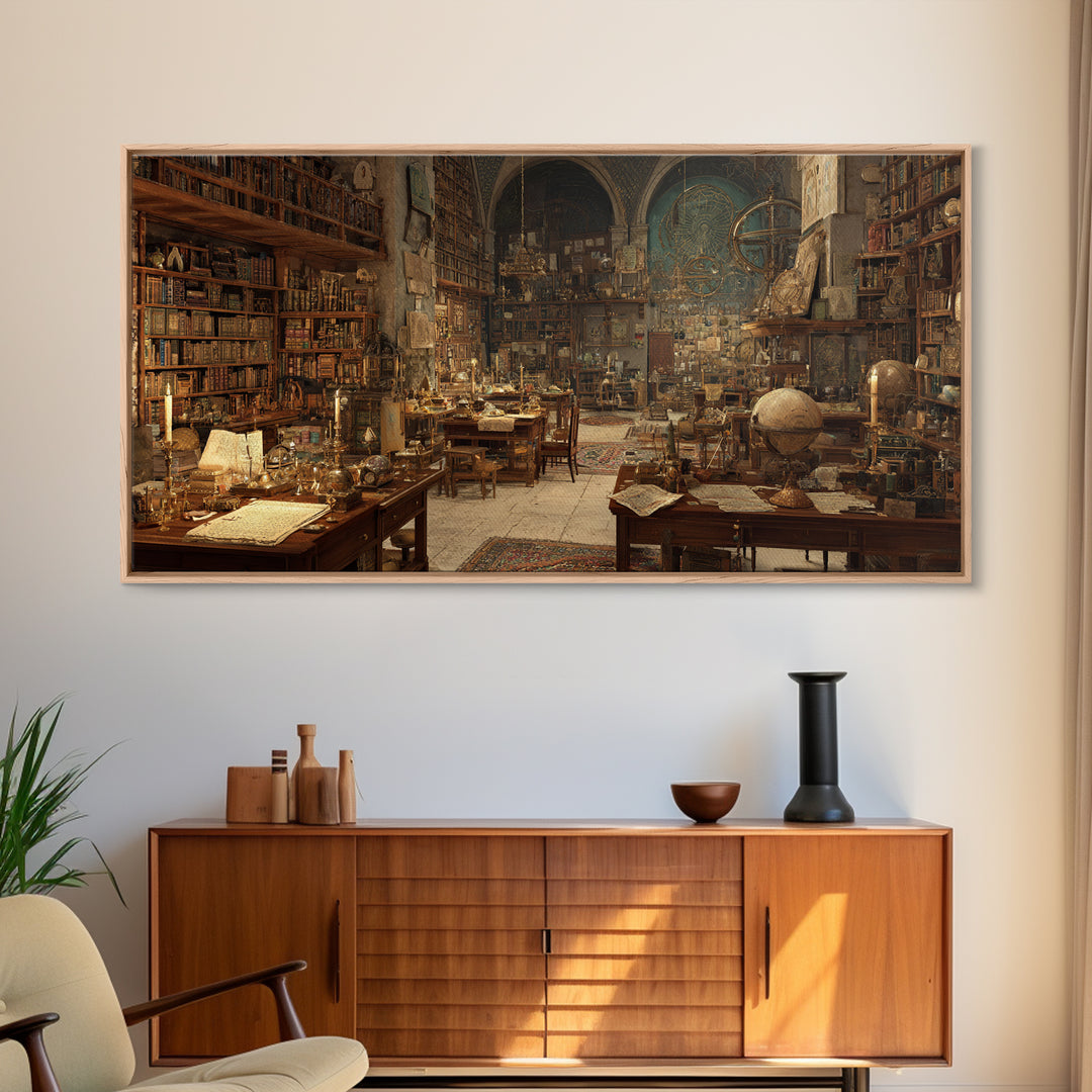 Ancient Library Alchemist Study Canvas Print, Dark Academia Wall Art, Gothic Library Decor, Book Lover Fantasy Art Print