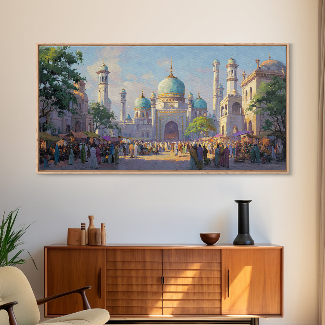 Turquoise Dome Mosque Marketplace Wall Art, Islamic Architecture Canvas, Travel Poster Decor, Asian Inspired Art, Eid Gift