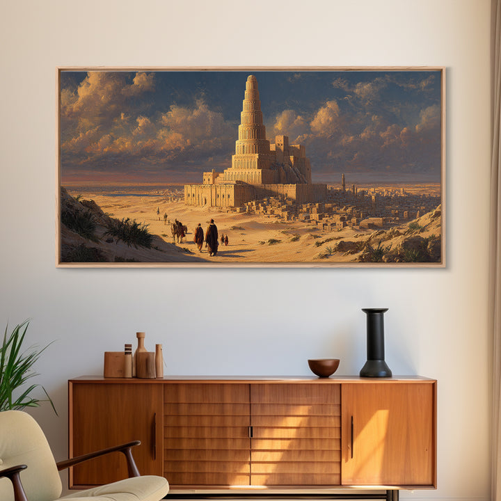 Ancient Tower Of Babel Desert City Canvas Print, Biblical Statement Wall Art For Living Room Decor And Historical Home Decor