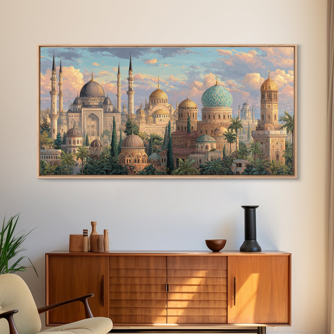 Ornate Mosque Domes And Minarets Canvas Print, Islamic Wall Art, Arabic Architecture, Ramadan Decor, Housewarming Gift, Eid Gift