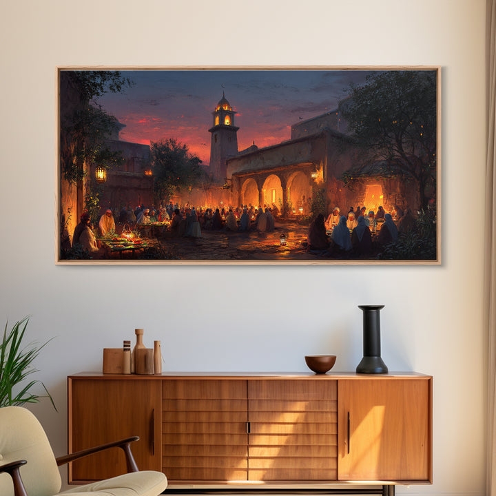 Lantern Courtyard Market Wall Art, Mediterranean Evening Canvas Print, Moroccan Bazaar Decor, Warm Travel Poster Gift For Home