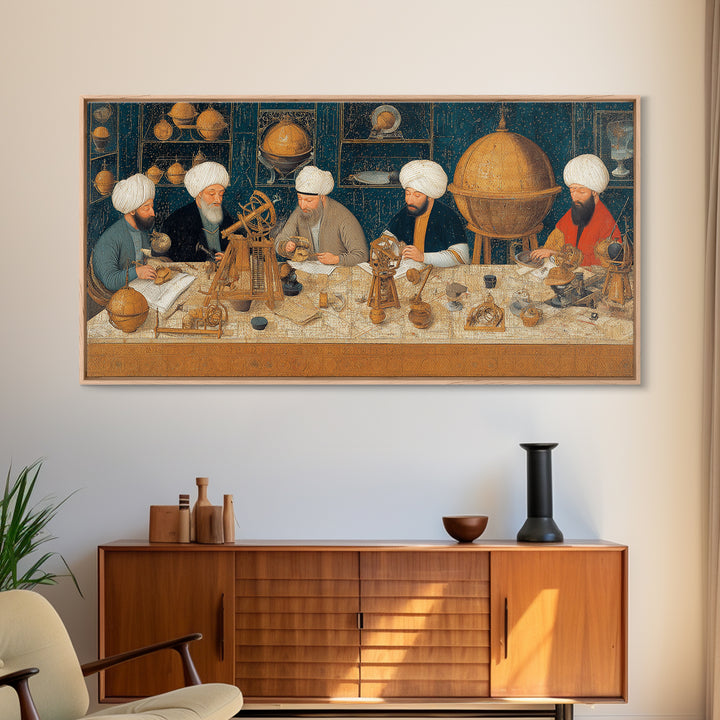 Golden Age Astronomers With Astrolabes Canvas Print, Islamic Wall Art, Historical Science Art, Arabic Decor, Office Wall Decor