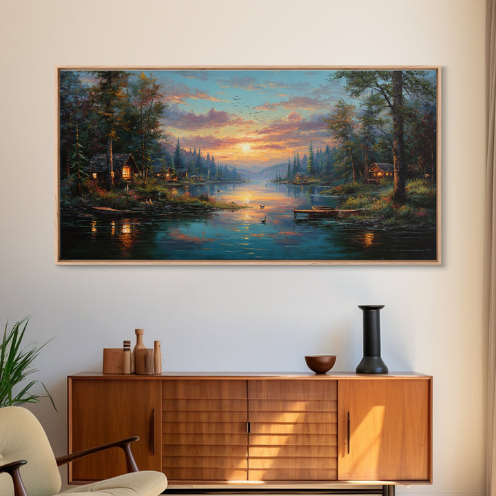 Peaceful Forest Lake Sunrise Canvas Print, Cozy Cabin Wall Art, Rustic Home Decor, Lake House Gift, Living Room Art, Nature Wall Art