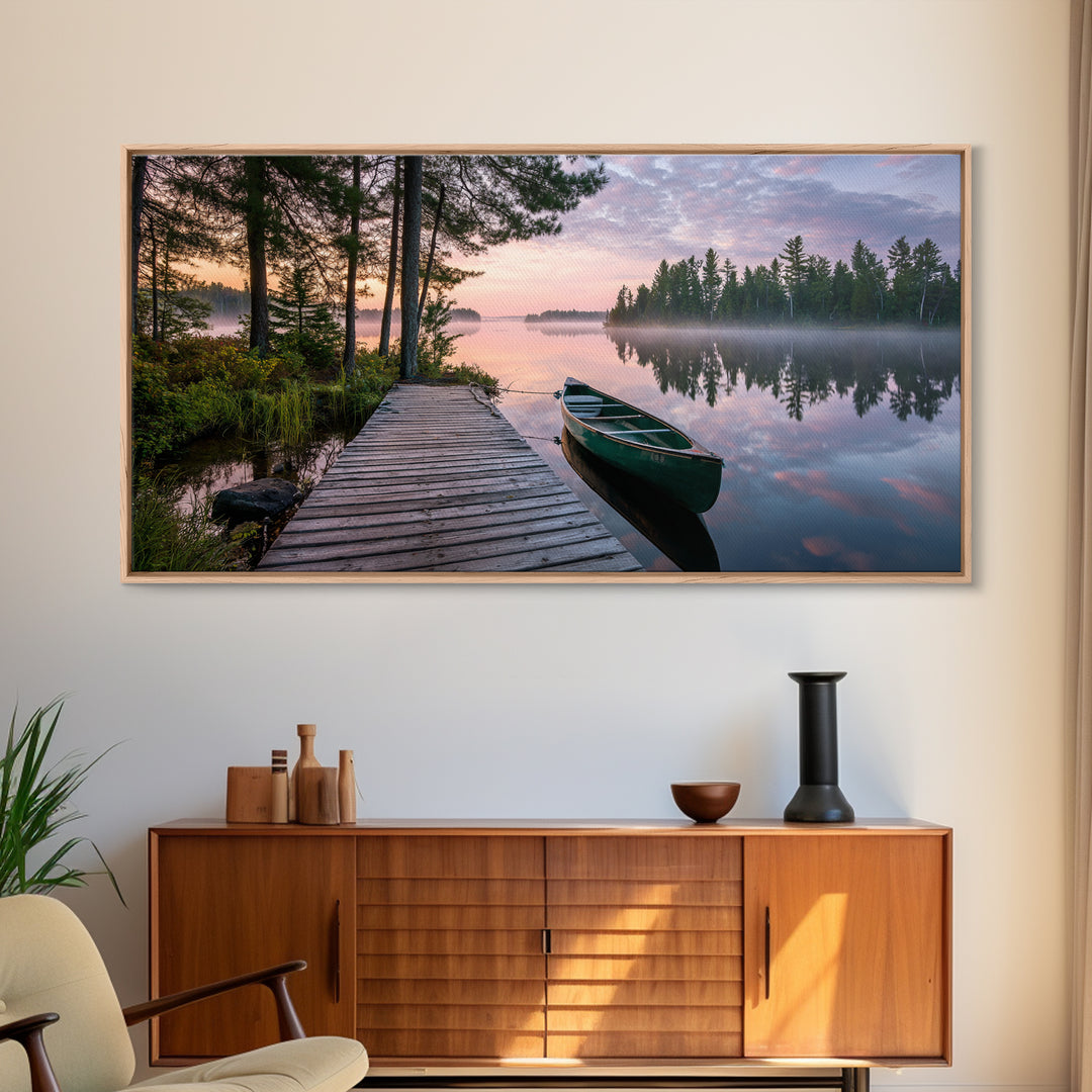 Tranquil Sunset Dock View With Lantern Framed Canvas Print Wall Art Coastal Home Decor Bedroom Wall Art