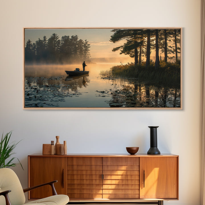 Peaceful Early Morning Lake Landscape Photography Wall Art For Rustic Home Decor And Living Room Framed