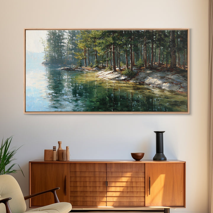 Two Loons On Calm Water Misty Morning Lake Landscape Wall Art Canvas Print Nature Inspired Home Decor Tranquil Fine Art Print
