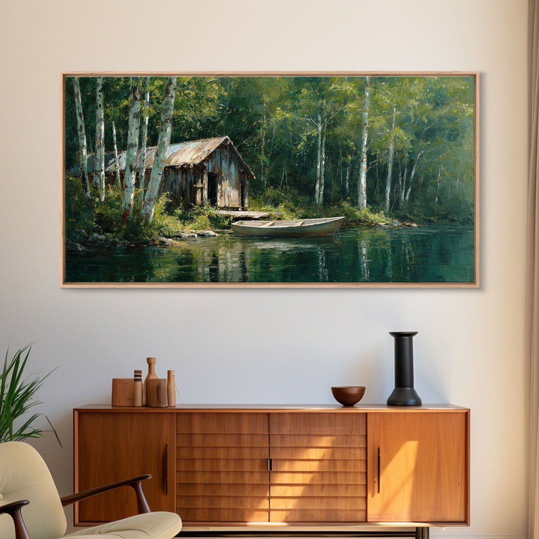 Scenic Tranquil Lake With Lily Pads And Bergen Mountains Landscape Painting Wall Art Canvas Print For Home Decor