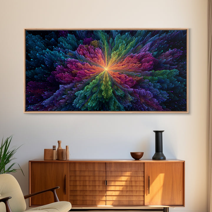 Vibrant Abstract Cosmic Night Sky With Stars And A Central Black Hole Explosion Colorful Wall Art Canvas Print For Home Office Or Living Room
