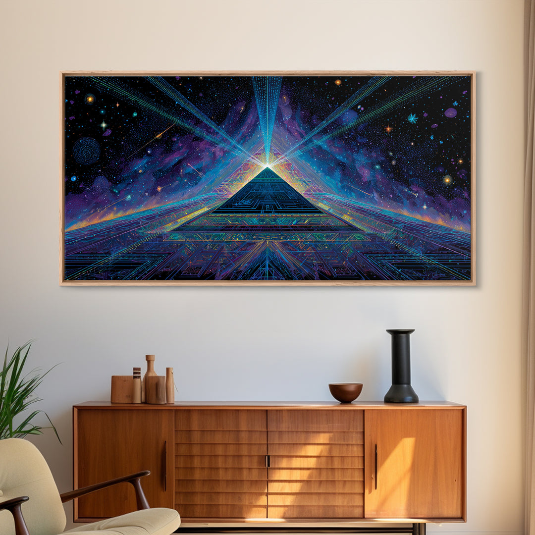 Retro Futuristic City Street At Night With Neon Lights And Muscle Cars Captured As Canvas Print For Man Cave Or Office