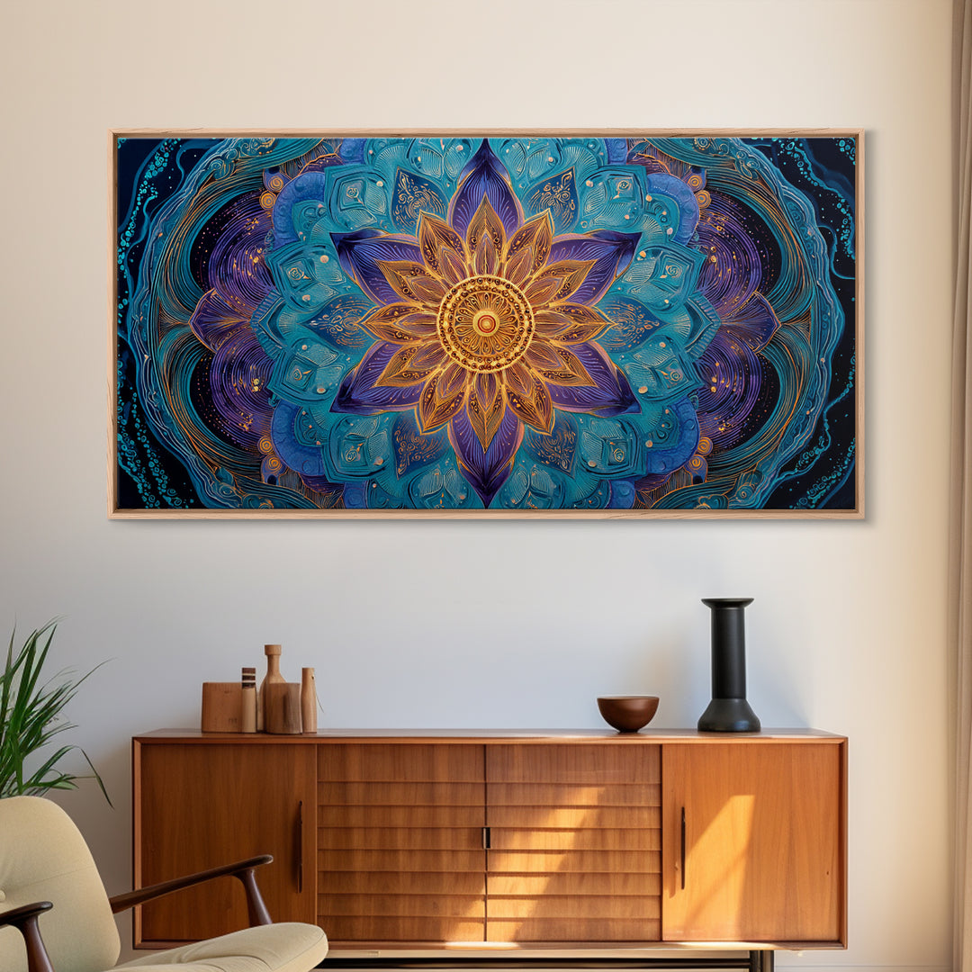 Stunning Celestial Sunset With Palm Trees Over Calm Water Vibrant Coastal Wall Art Framed Canvas Print