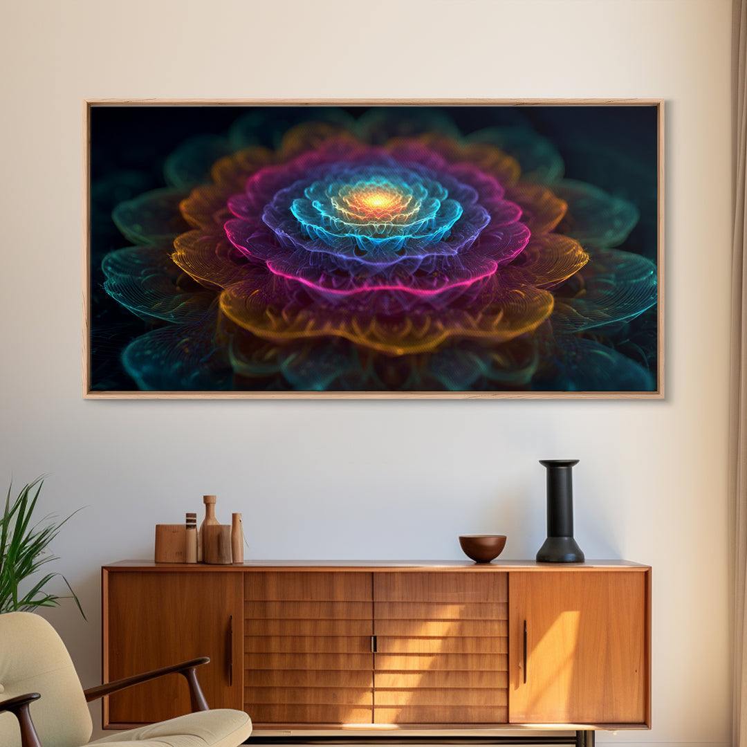 Colorful Fractal Flower Digital Art Canvas Print Vibrant Modern Wall Art For Living Room