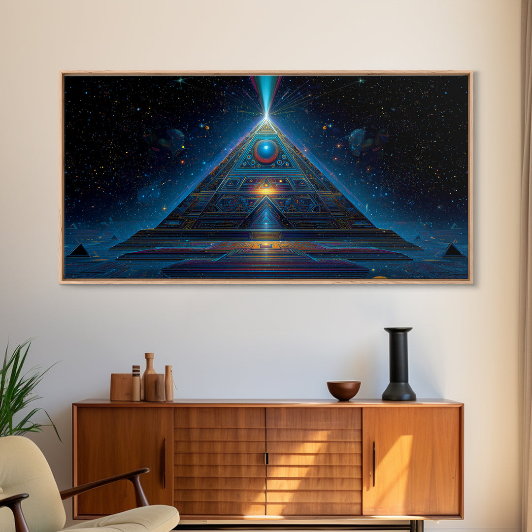 Mystical Futuristic Pyramid Digital Art Print Canvas Print Wall Art Modern Sci Fi Decor Inspirational Artwork
