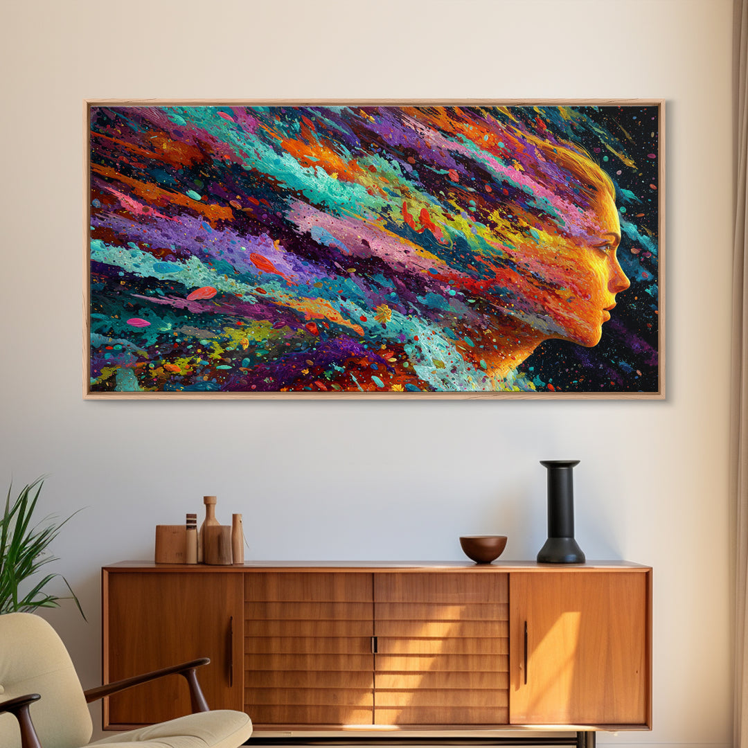 Vibrant Abstract Female Portrait With Colorful Splash Effects Canvas Print Modern Wall Art For Bedroom And Living Room