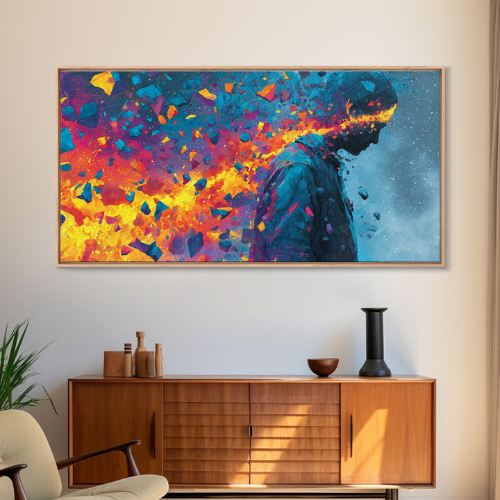Vibrant Shattered Abstract Portrait With Exploding Colorful Pieces Contemporary Canvas Print