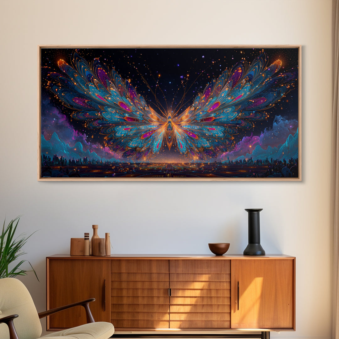 Ancient Temple Dramatic Neon Light Painting Canvas Print Wall Art Moody Home Decor Framed Canvas Print Mysterious Landscape Wall Art