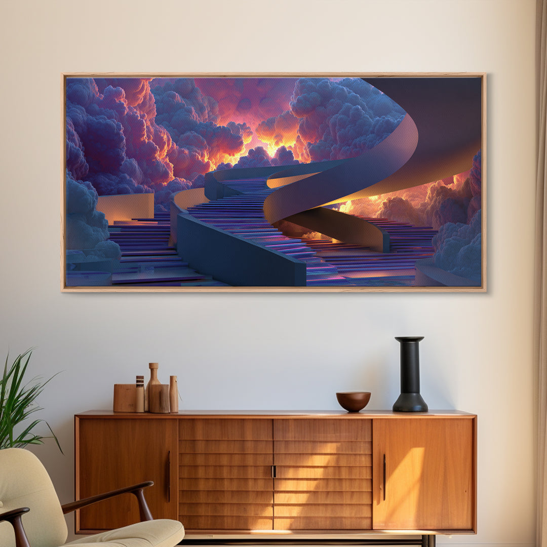 Futuristic Surreal Staircase In Colorful Clouds Digital Art Dreamscape Canvas Print