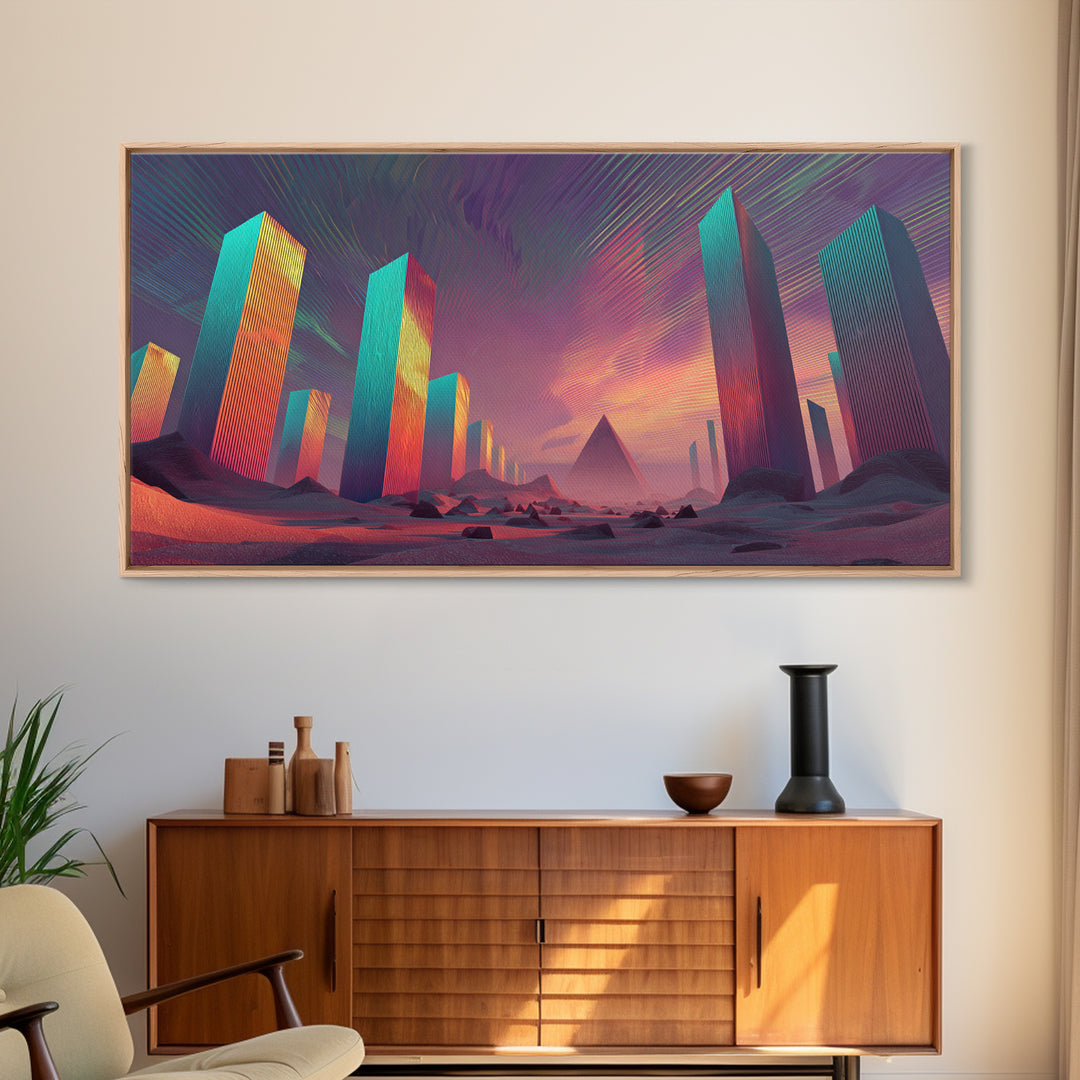 Colorful Psychedelic Meditation Artwork With Neon Lines Spiritual Wall Art Canvas Print