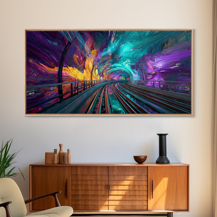 Vivid Abstract Colorful Tunnel With Paint Swirls And Rainbow Hues Canvas Print Modern Wall Art Framed Home Decor