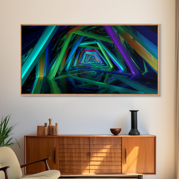 Vibrant Starry Night Skyline Reflection Neon Cityscape Digital Wall Art Canvas Print Modern Home Decor