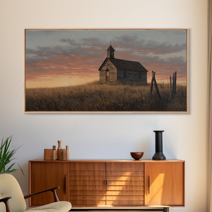 Rustic Countryside Scene With Barn And Wheat Field Warm Autumn Landscape Painting Canvas Print For Home