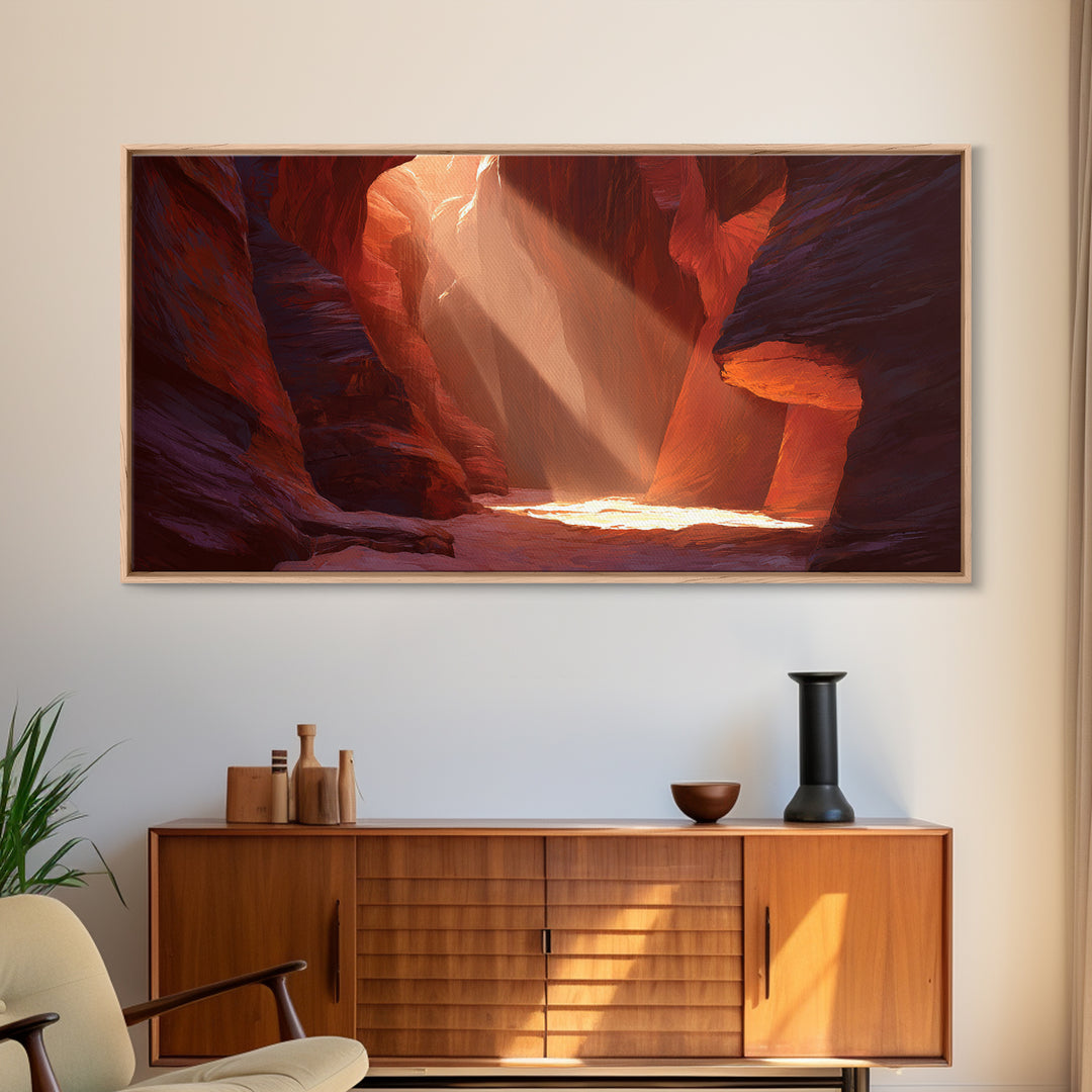 Red Rock Canyon Landscape With Warm Sunlight Rays Painting Wall Art Large Canvas Print Southwest Home Decor Rustic Wall Decor