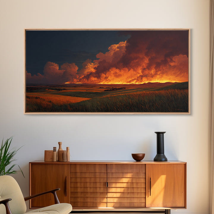 Tranquil Moonlit Lake Scene With Two People Canoeing Among Trees And Starry Sky Wall Art