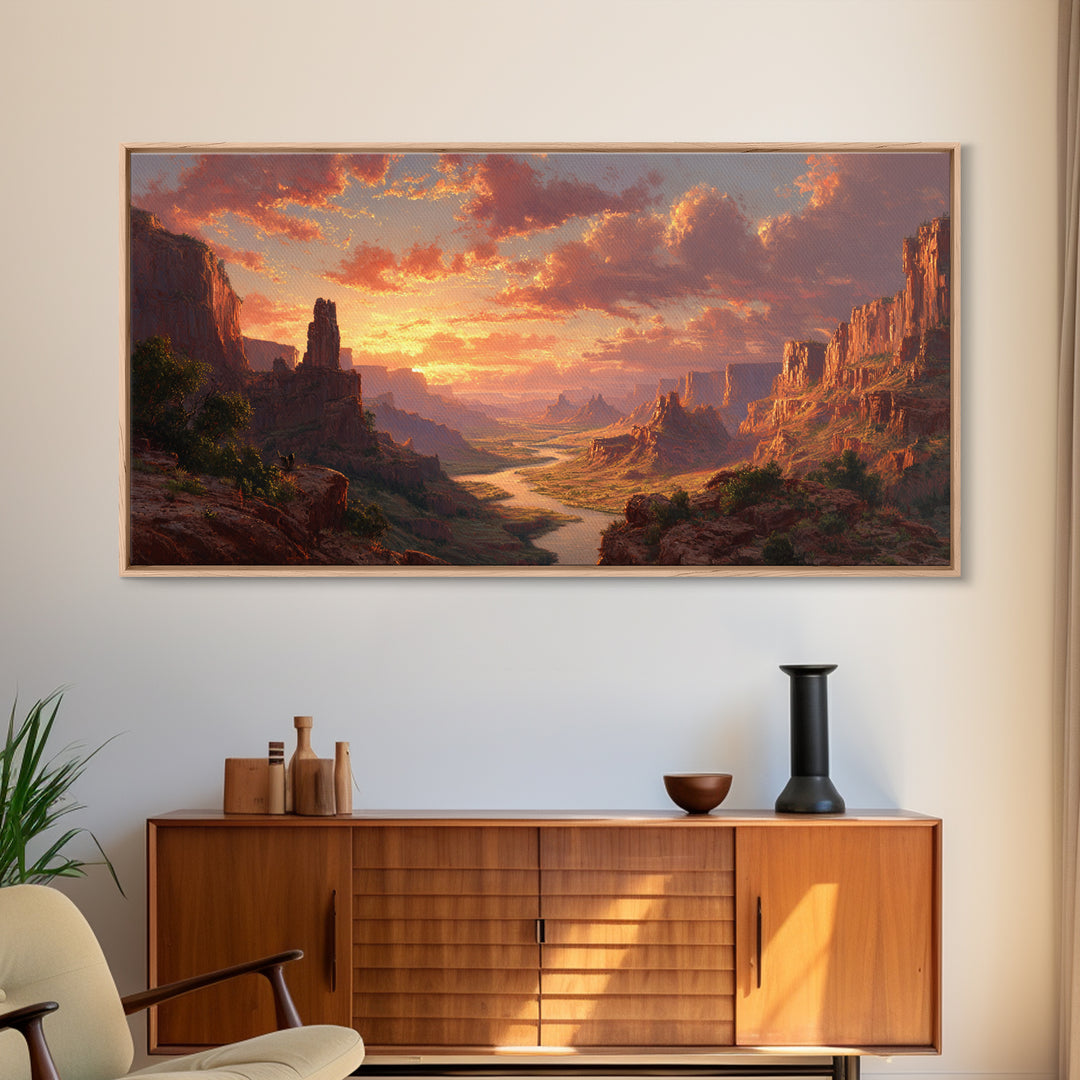 Sunset Over Monumental Canyon With Orange Glow In Dramatic Sky Large Wall Art Original Landscape Canvas Print