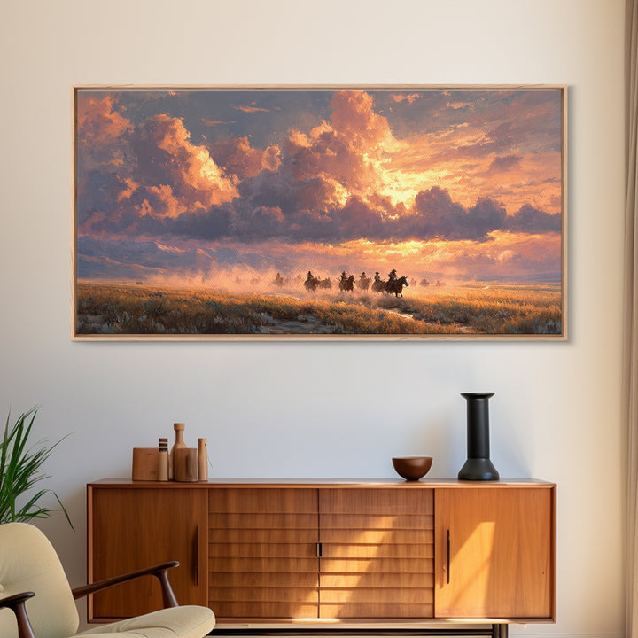 Serene Morning Lake Scene With Wooded Trees and Mist Rising Over Water Wall Art Framed Canvas Print for Cozy Home Decor